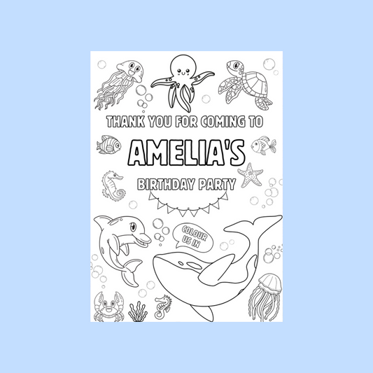 A6 Colouring Sheets | Personalised Under The Sea Colouring Sheets | Party Bag Favours