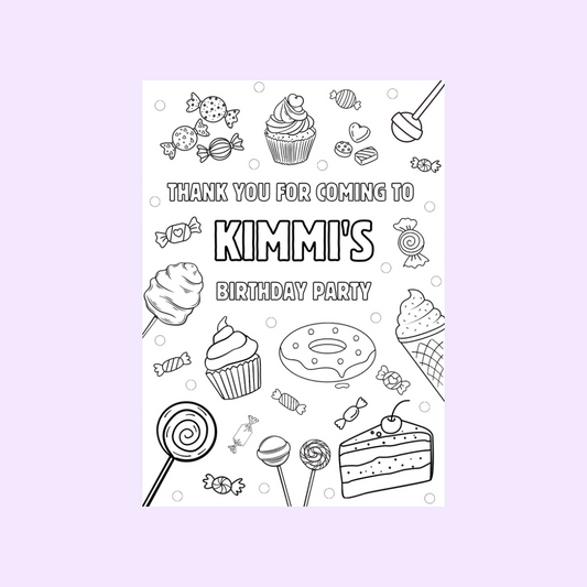 A6 Colouring Sheets | Personalised Sweet Candy Colouring Sheets | Party Bag Favours