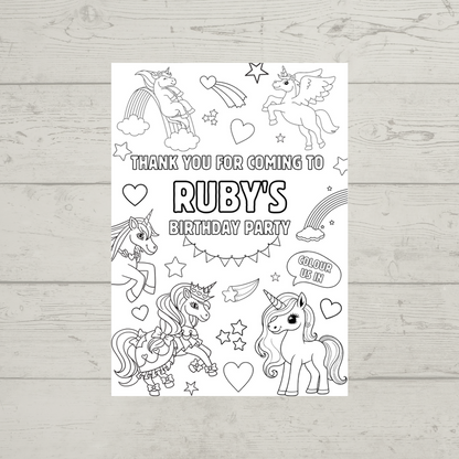 A6 Colouring Sheets | Personalised Unicorn Colouring Sheets | Party Bag Favours