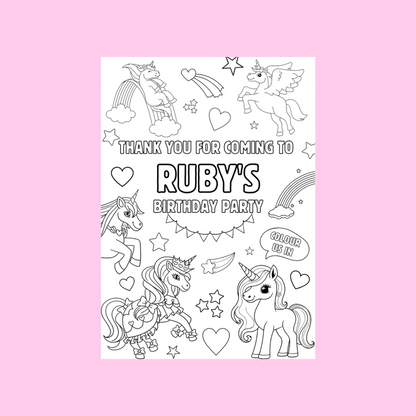 A6 Colouring Sheets | Personalised Unicorn Colouring Sheets | Party Bag Favours