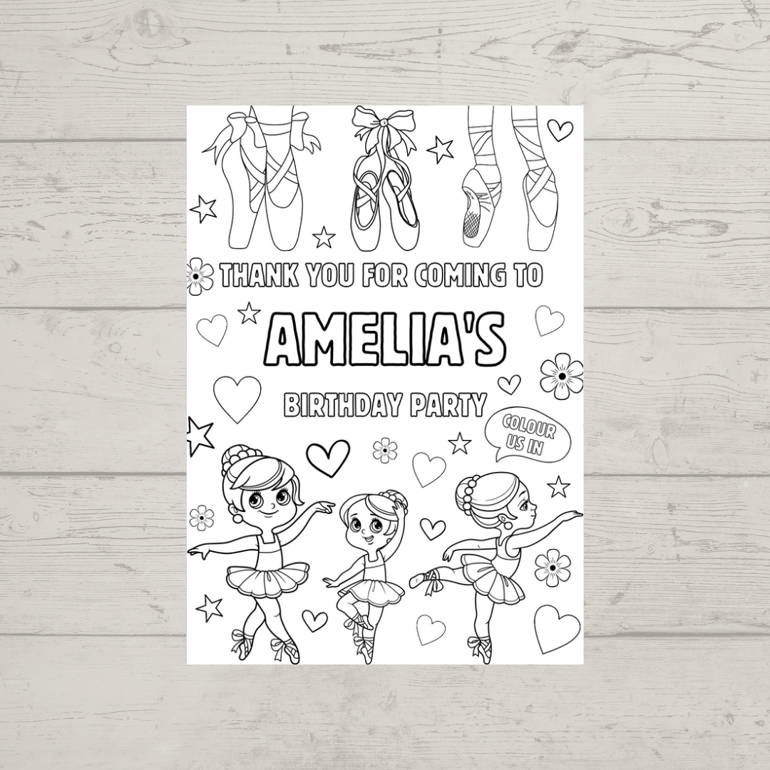 A6 Colouring Sheets | Personalised Ballerina Colouring Sheets | Party Bag Favours | Design 1