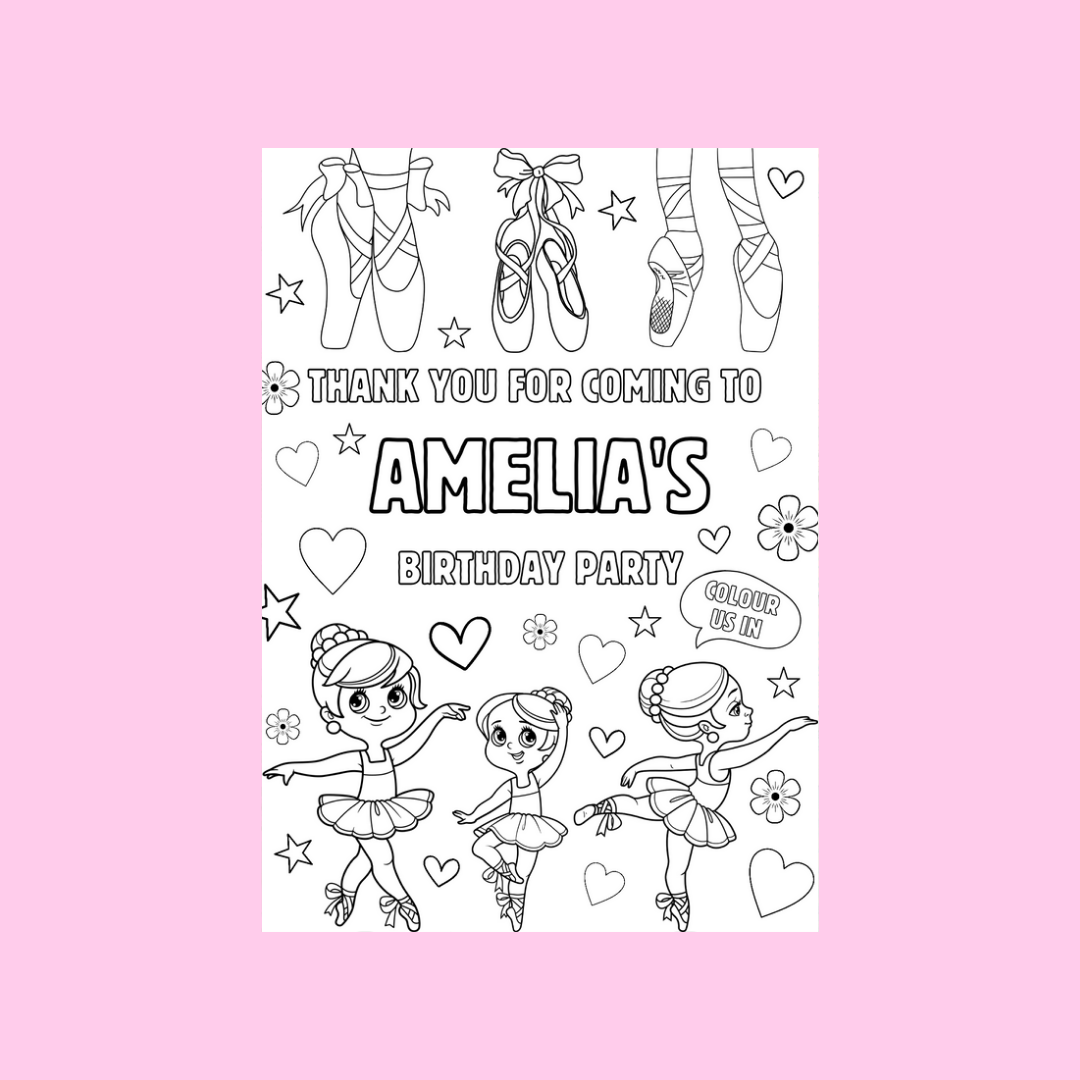 A6 Colouring Sheets | Personalised Ballerina Colouring Sheets | Party Bag Favours | Design 1