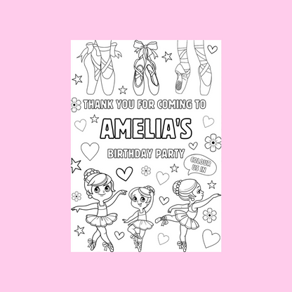 A6 Colouring Sheets | Personalised Ballerina Colouring Sheets | Party Bag Favours | Design 1