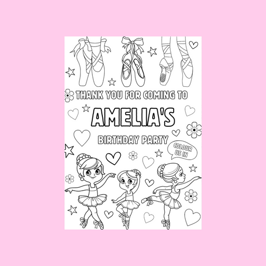 A6 Colouring Sheets | Personalised Ballerina Colouring Sheets | Party Bag Favours | Design 1