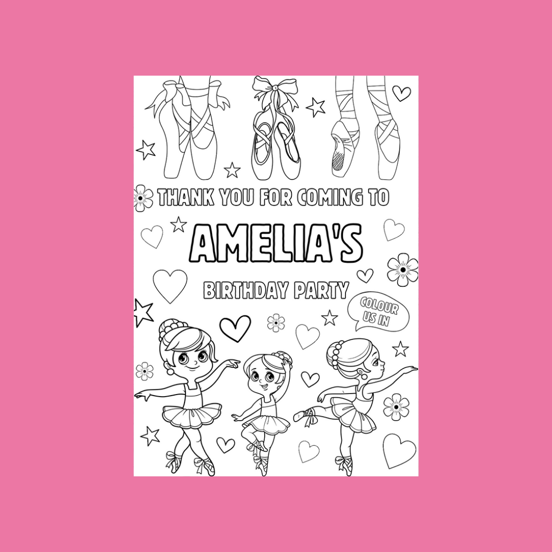 A6 Colouring Sheets | Personalised Ballerina Colouring Sheets | Party Bag Favours | Design 1