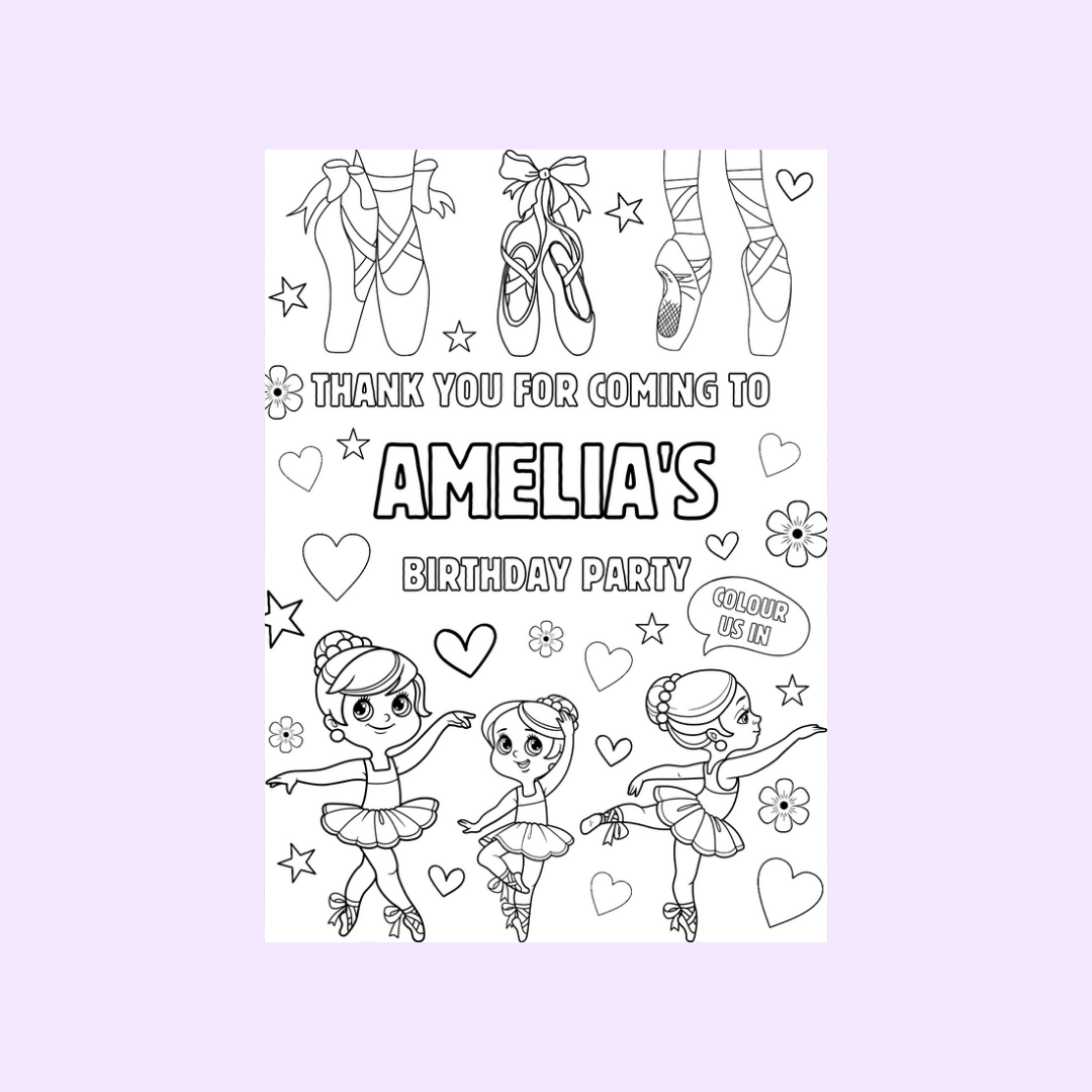 A6 Colouring Sheets | Personalised Ballerina Colouring Sheets | Party Bag Favours | Design 1