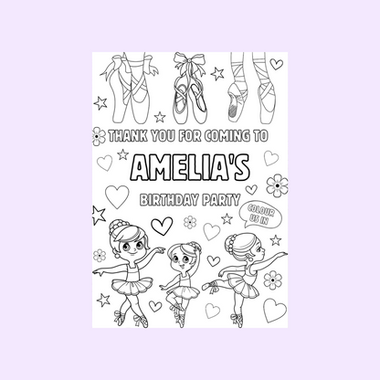 A6 Colouring Sheets | Personalised Ballerina Colouring Sheets | Party Bag Favours | Design 1