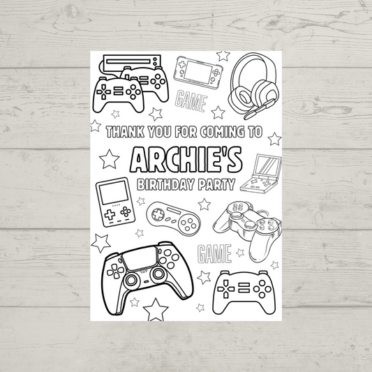 A6 Colouring Sheets | Personalised Gaming Colouring Sheets | Party Bag Favours