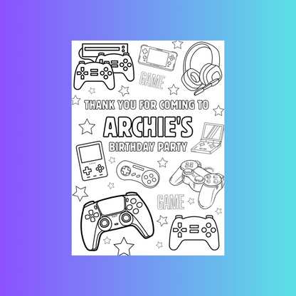 A6 Colouring Sheets | Personalised Gaming Colouring Sheets | Party Bag Favours