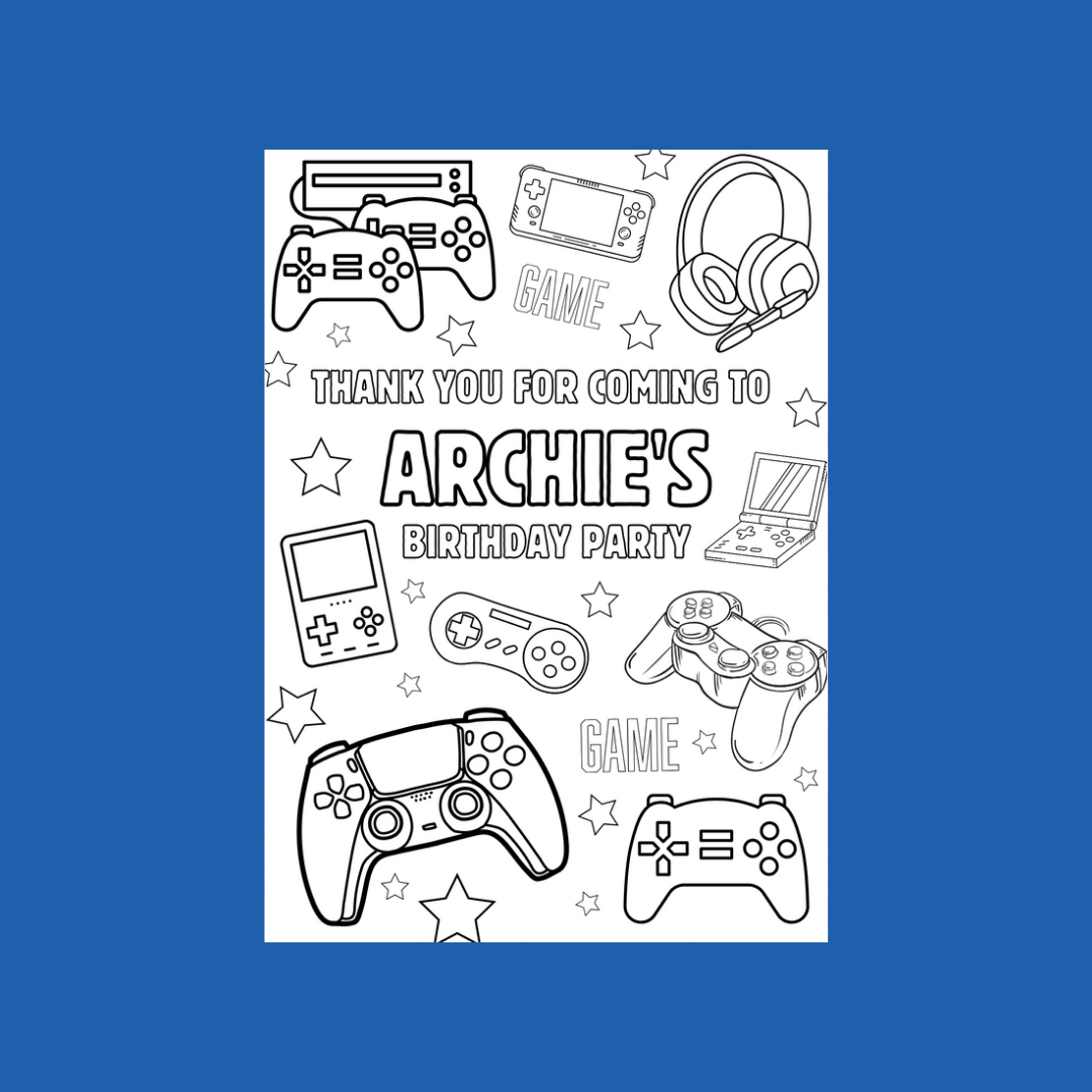 A6 Colouring Sheets | Personalised Gaming Colouring Sheets | Party Bag Favours