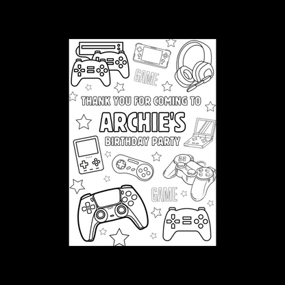 A6 Colouring Sheets | Personalised Gaming Colouring Sheets | Party Bag Favours