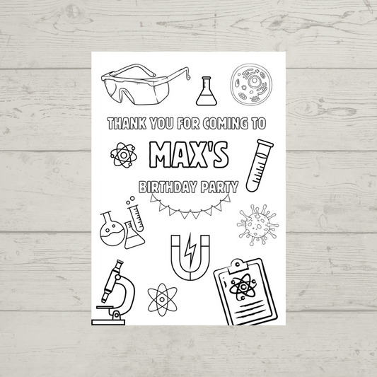 A6 Colouring Sheets | Personalised Science Colouring Sheets | Party Bag Favours