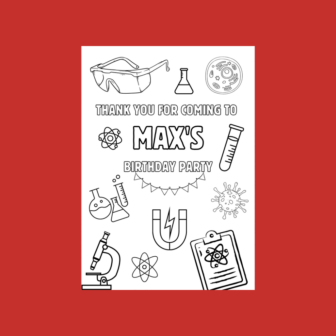 A6 Colouring Sheets | Personalised Science Colouring Sheets | Party Bag Favours