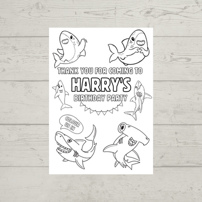 A6 Colouring Sheets | Personalised Shark Colouring Sheets | Party Bag Favours | Design 2