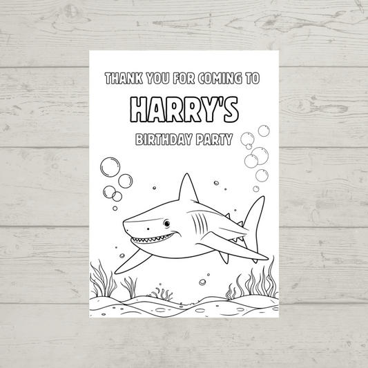 A6 Colouring Sheets | Personalised Shark Colouring Sheets | Party Bag Favours | Design 1