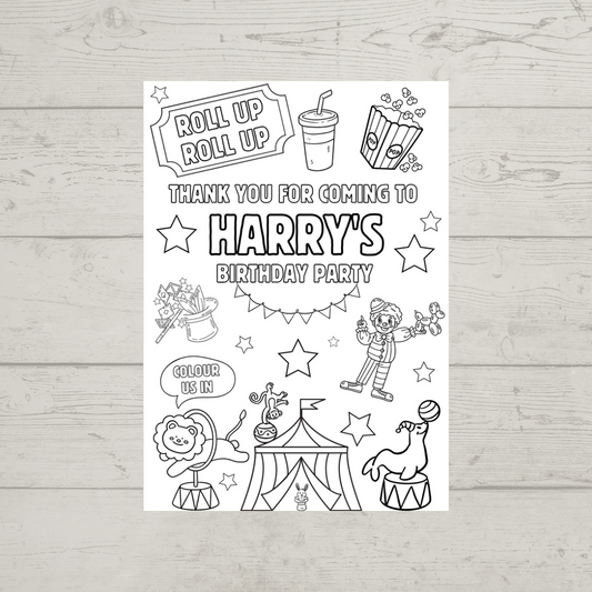 A6 Colouring Sheets | Personalised Circus Colouring Sheets | Party Bag Favours