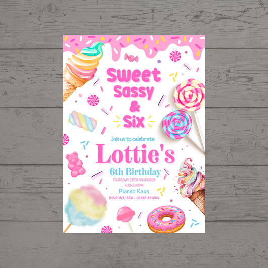 Sweet Candy Theme Birthday Party Invitations | A6 Invites | Sweet Candy Theme Invitations | Party Invitations