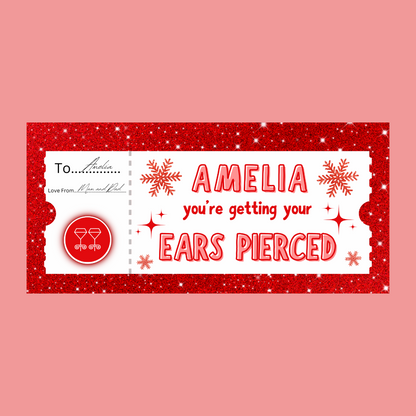 Surprise Ticket Print | Personalised Red Ear Piercing Ticket Gift Voucher | Gift Idea