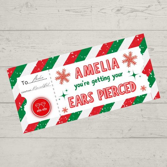 Surprise Ticket Print | Personalised Christmas Ear Piercing Ticket Gift Voucher | Gift Idea