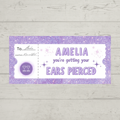 Surprise Ticket Print | Personalised Lilac Ear Piercing Ticket Gift Voucher | Gift Idea