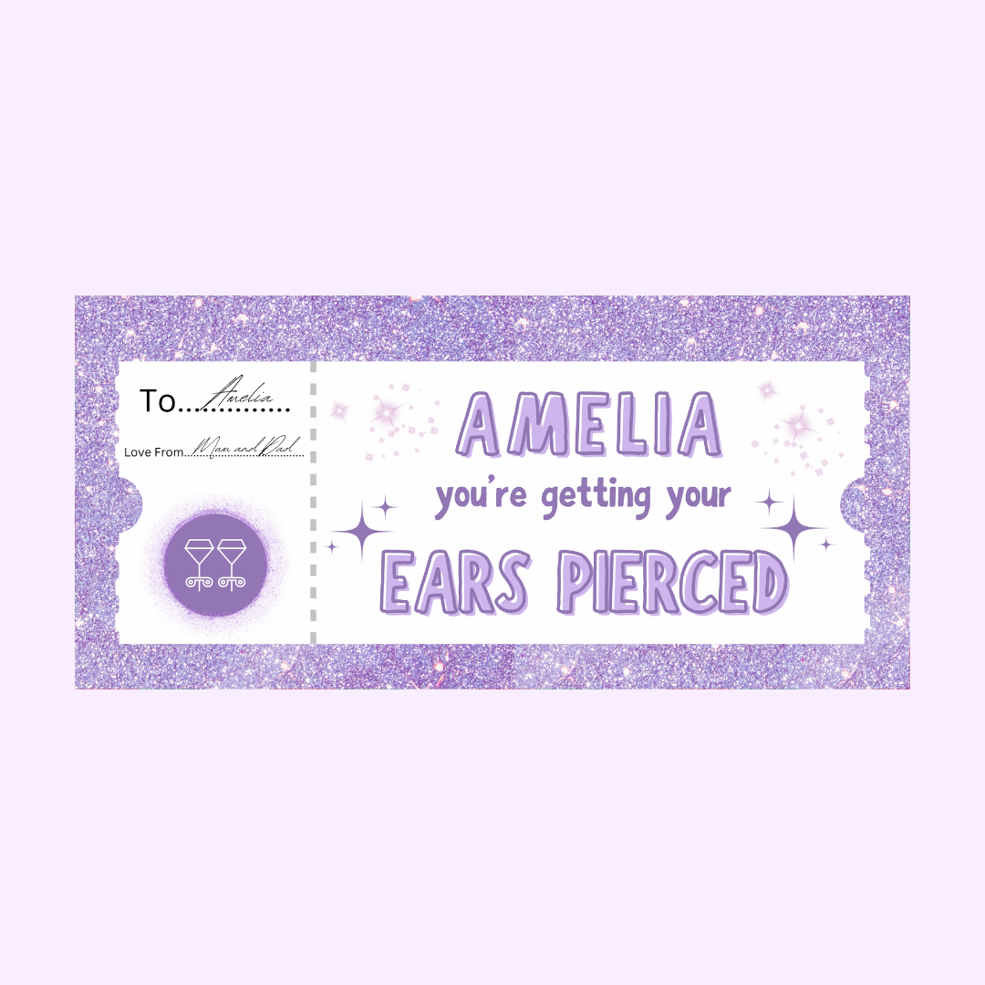 Surprise Ticket Print | Personalised Lilac Ear Piercing Ticket Gift Voucher | Gift Idea