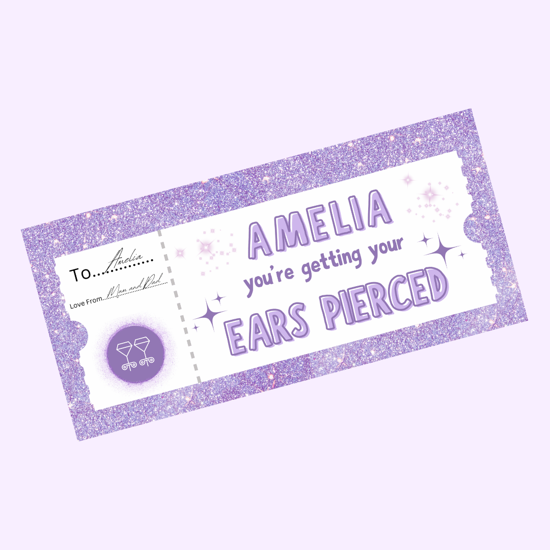 Surprise Ticket Print | Personalised Lilac Ear Piercing Ticket Gift Voucher | Gift Idea