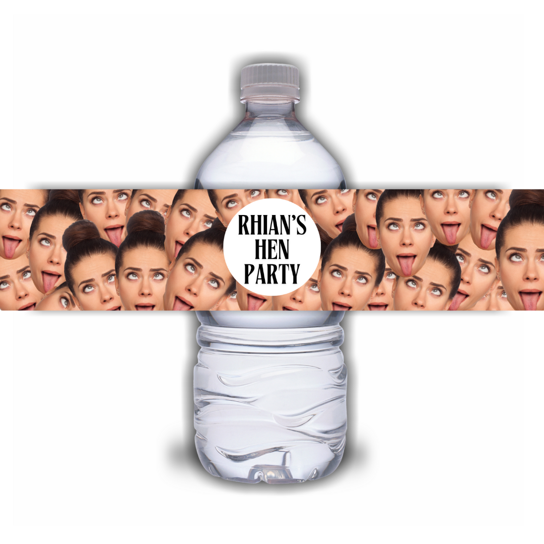 Photo, Face Design | Water Bottle Labels | Standard Size Water Bottle Labels | Hen Party, Birthday Party | Waterproof Labels