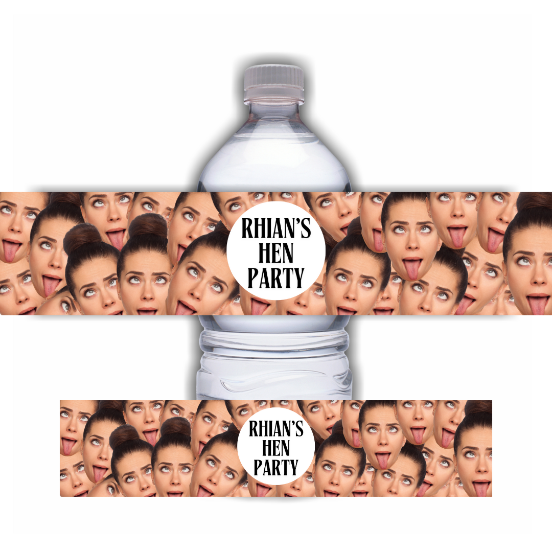 Photo, Face Design | Water Bottle Labels | Standard Size Water Bottle Labels | Hen Party, Birthday Party | Waterproof Labels