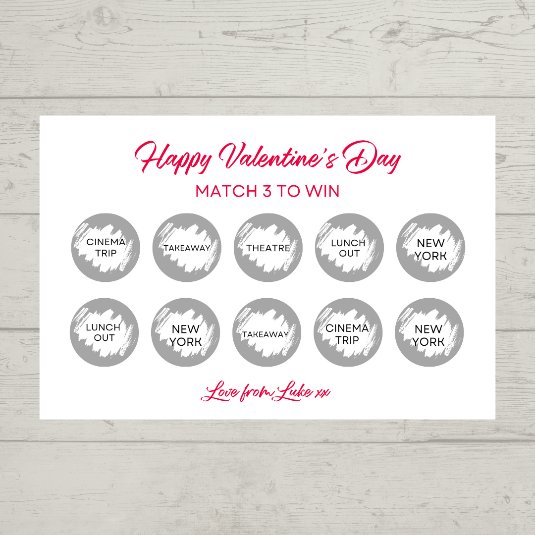 Valentines Day Surprise Match 3 Ticket Print | Personalised Valentine Ticket | Valentine Fun Scratch Reveal | Gift Idea (Design 4)