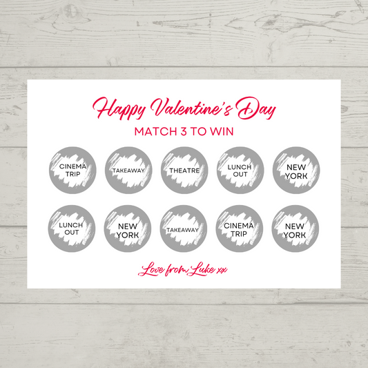 Valentines Day Surprise Match 3 Ticket Print | Personalised Valentine Ticket | Valentine Fun Scratch Reveal | Gift Idea (Design 4)