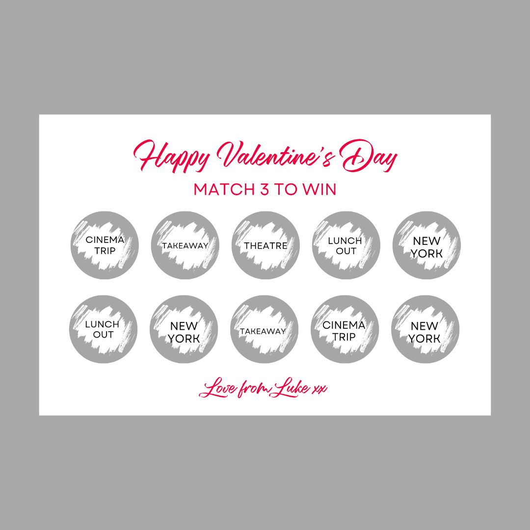 Valentines Day Surprise Match 3 Ticket Print | Personalised Valentine Ticket | Valentine Fun Scratch Reveal | Gift Idea (Design 4)