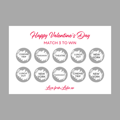 Valentines Day Surprise Match 3 Ticket Print | Personalised Valentine Ticket | Valentine Fun Scratch Reveal | Gift Idea (Design 4)