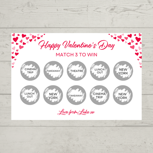 Valentines Day Surprise Match 3 Ticket Print | Personalised Valentine Ticket | Valentine Fun Scratch Reveal | Gift Idea (Design 3)