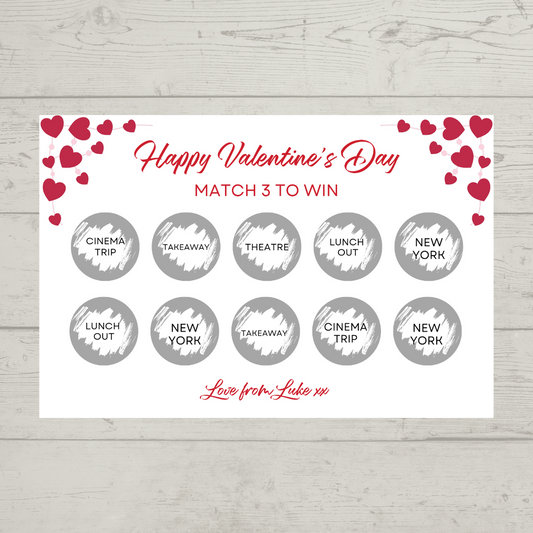 Valentines Day Surprise Match 3 Ticket Print | Personalised Valentine Ticket | Valentine Fun Scratch Reveal | Gift Idea (Design 2)