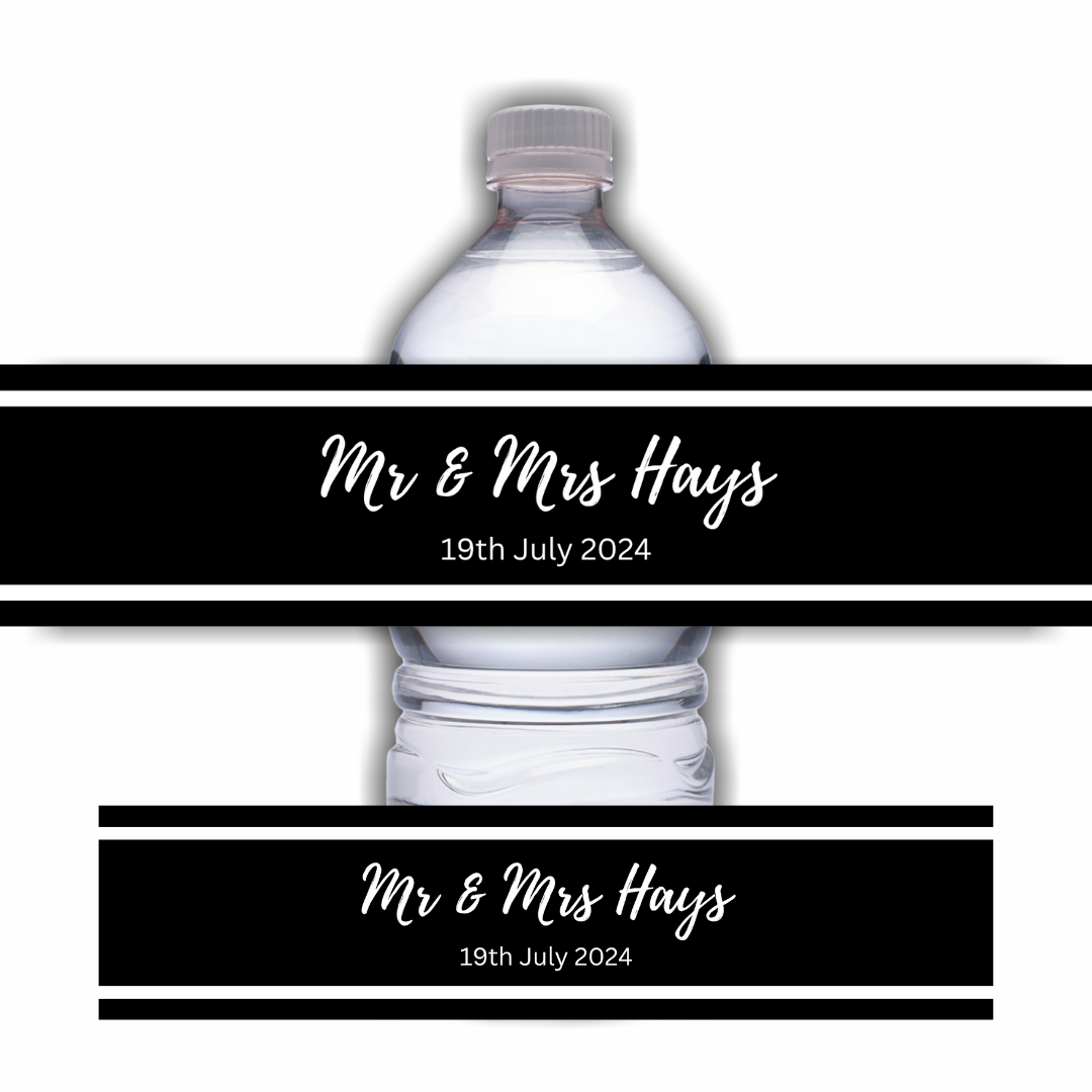 Black White Design | Water Bottle Labels | Standard Size Water Bottle Labels | Fit 500ml Bottles | Waterproof Labels