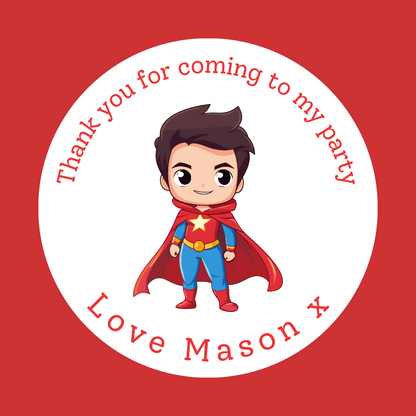 Personalised Superhero Birthday Stickers | Various Sizes | Superhero Party Theme (Design 4)