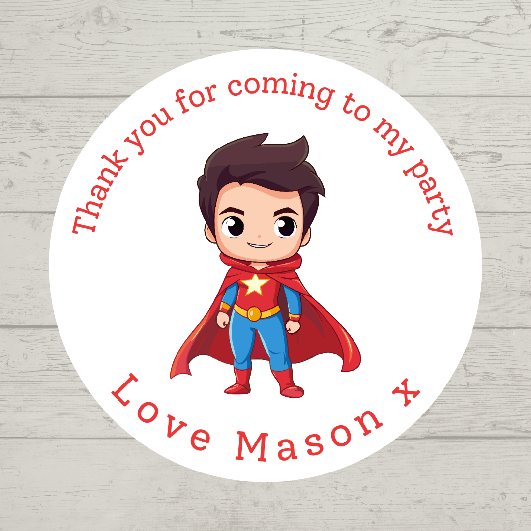 Personalised Superhero Birthday Stickers | Various Sizes | Superhero Party Theme (Design 4)