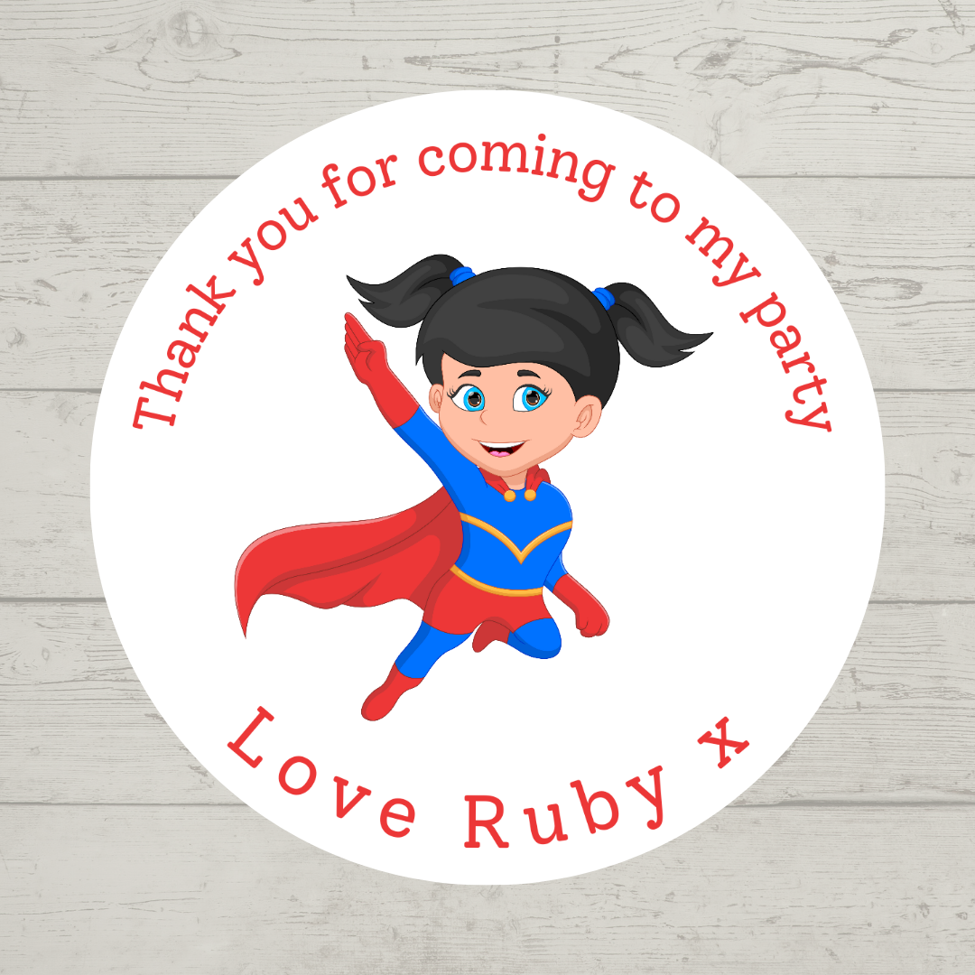 Personalised Superhero Birthday Stickers | Various Sizes | Superhero Party Theme (Design 2)