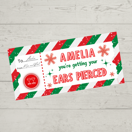 Surprise Ticket Print | Personalised Christmas Ear Piercing Ticket Gift Voucher | Gift Idea