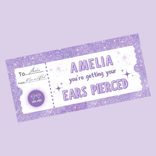 Surprise Ticket Print | Personalised Lilac Ear Piercing Ticket Gift Voucher | Gift Idea