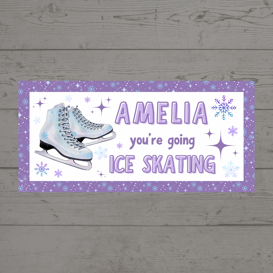 Surprise Ticket Print | Personalised Purple Ice Skating Ticket Pass Voucher | Gift Idea