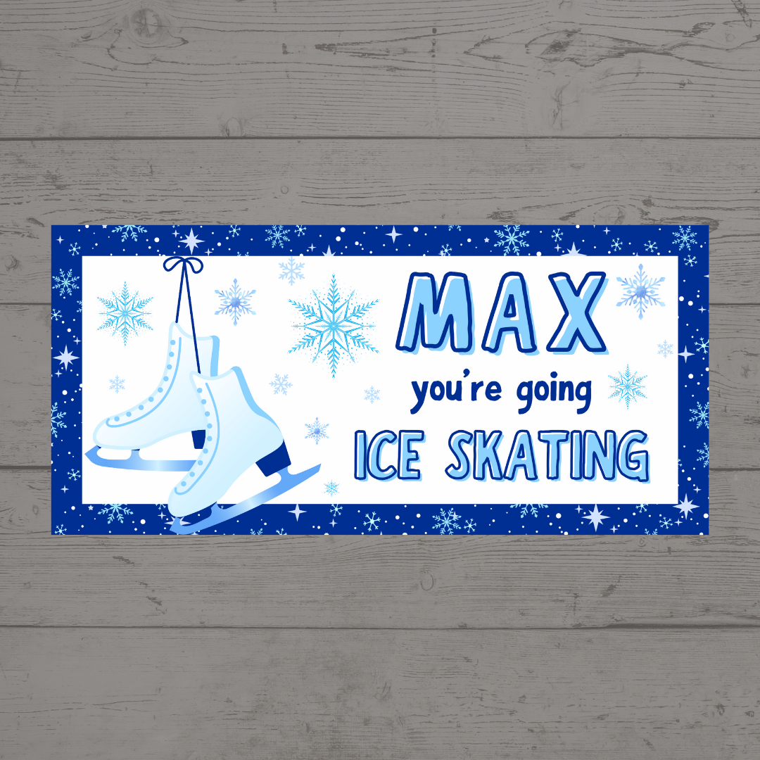 Surprise Ticket Print | Personalised Blue Ice Skating Ticket Pass Voucher | Gift Idea