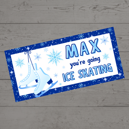 Surprise Ticket Print | Personalised Blue Ice Skating Ticket Pass Voucher | Gift Idea