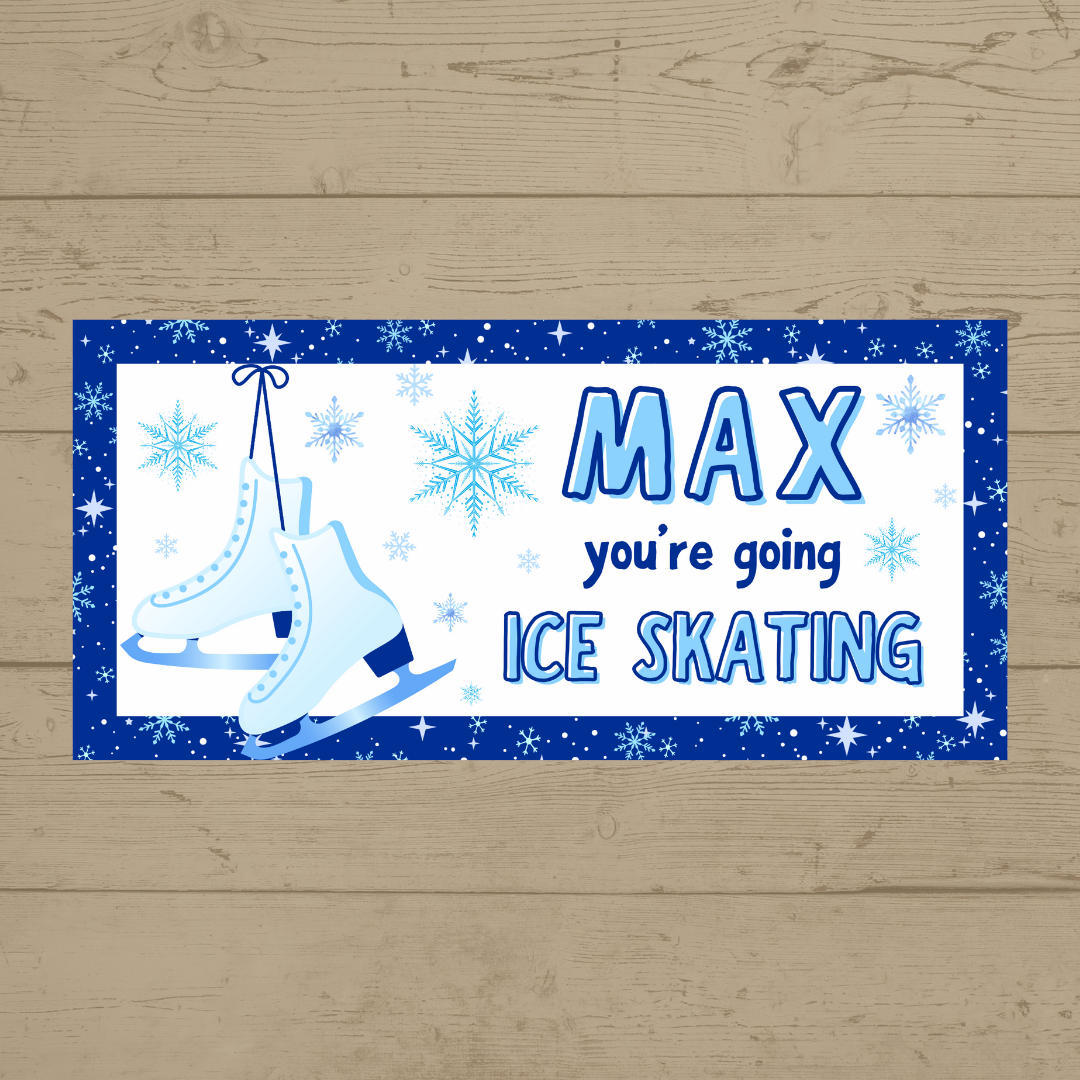 Surprise Ticket Print | Personalised Blue Ice Skating Ticket Pass Voucher | Gift Idea