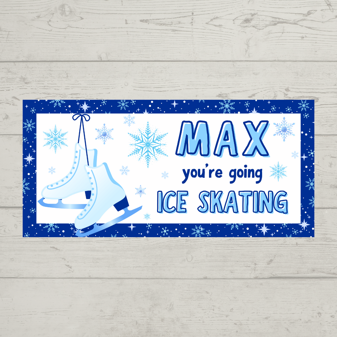 Surprise Ticket Print | Personalised Blue Ice Skating Ticket Pass Voucher | Gift Idea