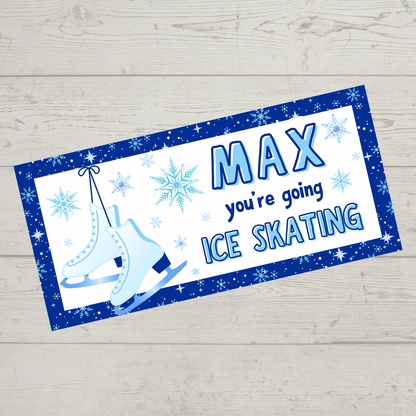 Surprise Ticket Print | Personalised Blue Ice Skating Ticket Pass Voucher | Gift Idea