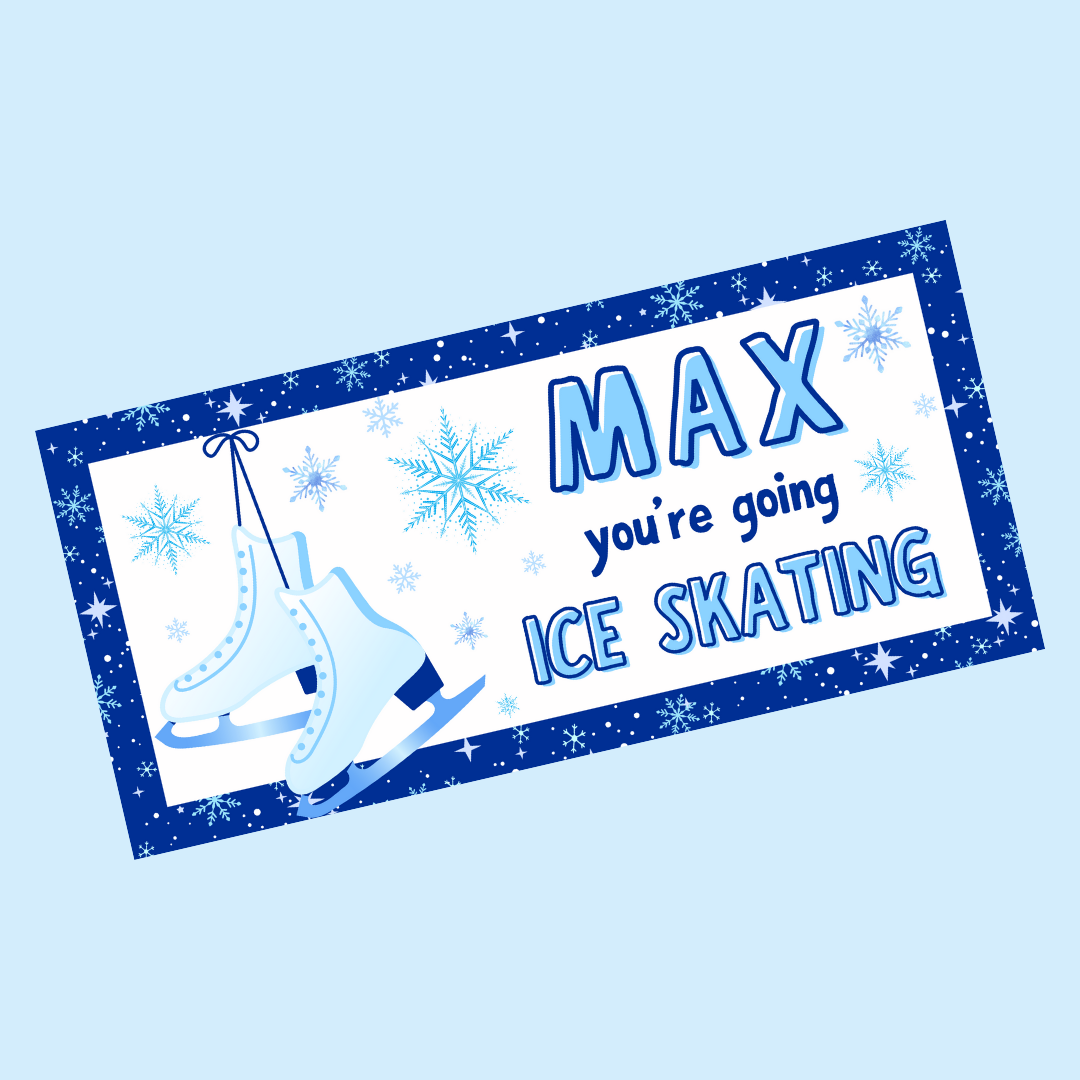 Surprise Ticket Print | Personalised Blue Ice Skating Ticket Pass Voucher | Gift Idea