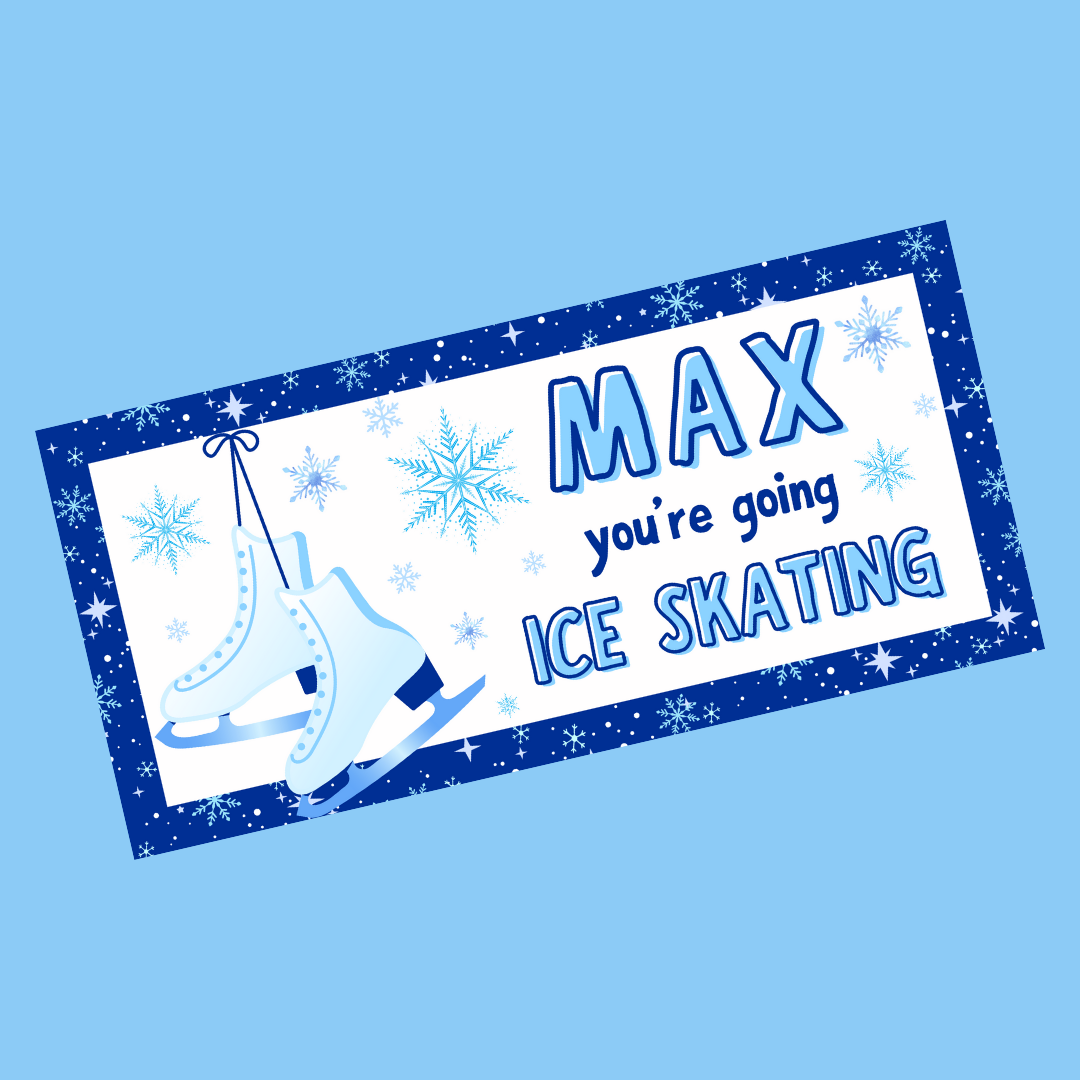 Surprise Ticket Print | Personalised Blue Ice Skating Ticket Pass Voucher | Gift Idea