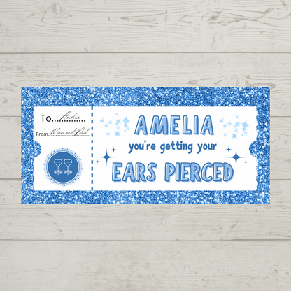 Surprise Ticket Print | Personalised Blue Ear Piercing Ticket Gift Voucher | Gift Idea