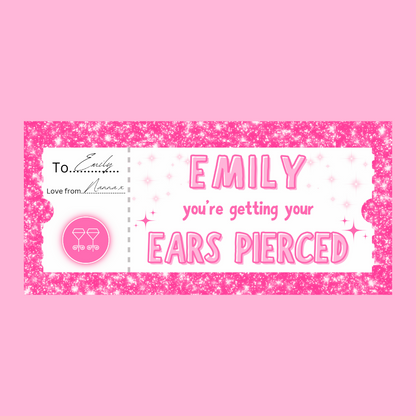 Surprise Ticket Print | Personalised Pink Ear Piercing Ticket Gift Voucher | Gift Idea